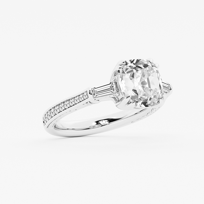 Margaret - 4 1/2 ctw Old European Cut Lab Grown Diamond Vintage Filigree with Baguettes Side Stone Engagement Ring