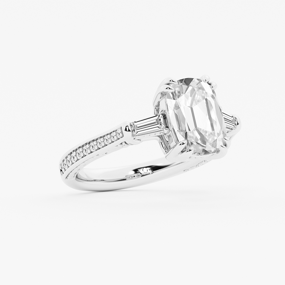Additional Image 1 for  3 1/2 ctw Elongated Cushion Lab Grown Diamond Vintage Filigree with Baguettes Side Stone Engagement Ring
