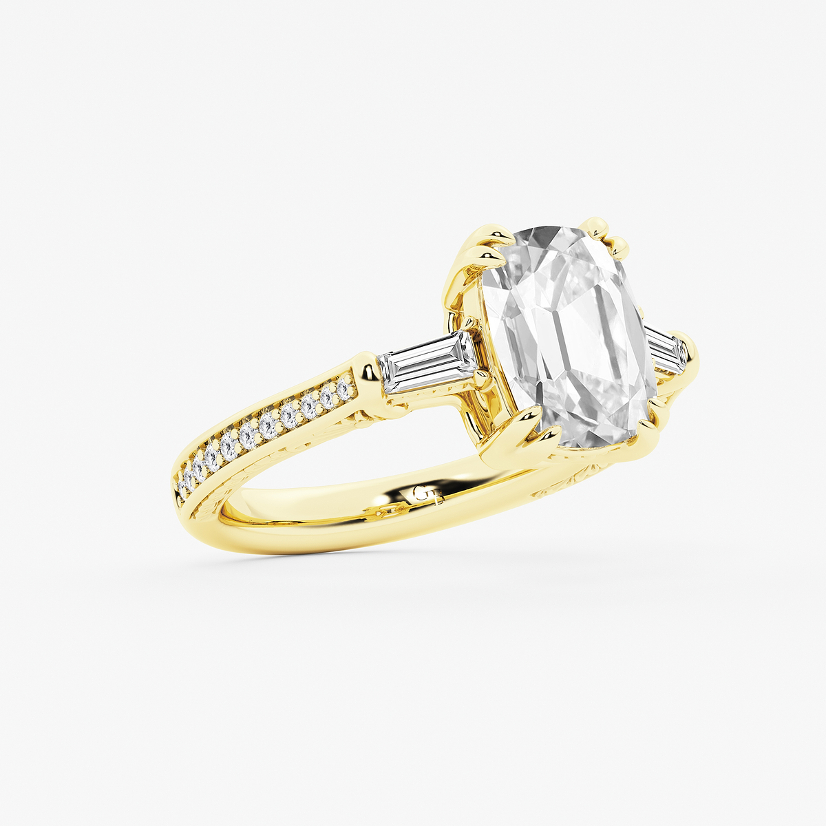Additional Image 1 for  3 1/2 ctw Elongated Cushion Lab Grown Diamond Vintage Filigree with Baguettes Side Stone Engagement Ring