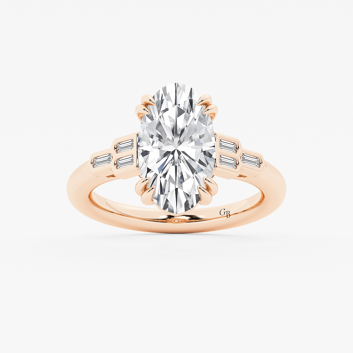 3 1/5 ctw Moval Lab Grown Diamond Vintage Art Deco Side Stone Engagement Ring