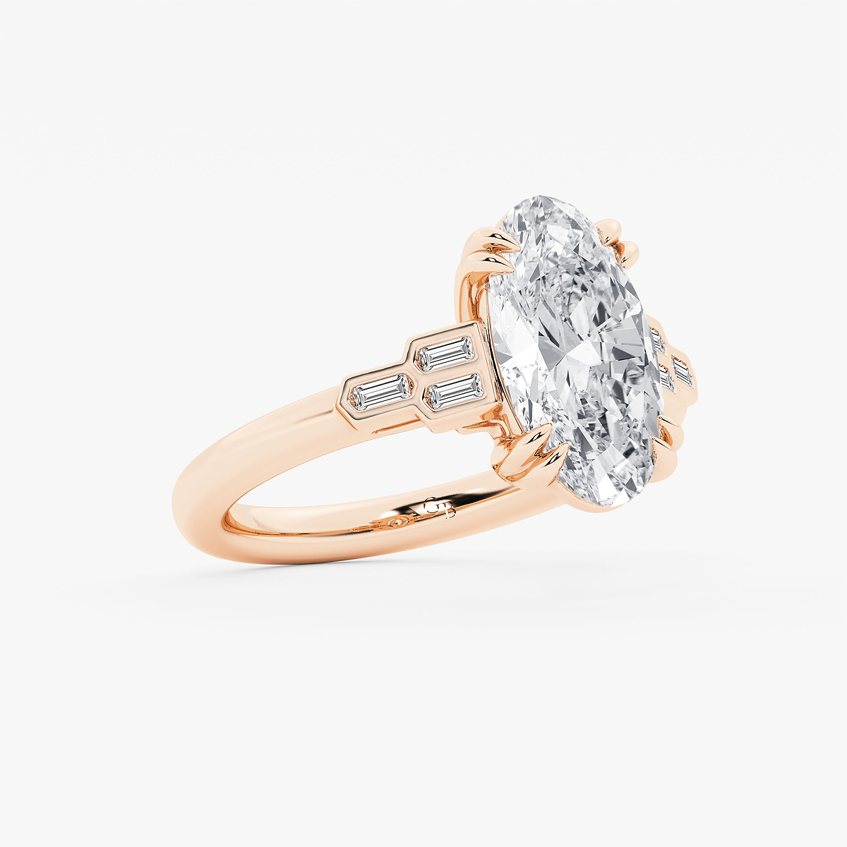 Additional Image 1 for  3 1/5 ctw Moval Lab Grown Diamond Vintage Art Deco Side Stone Engagement Ring