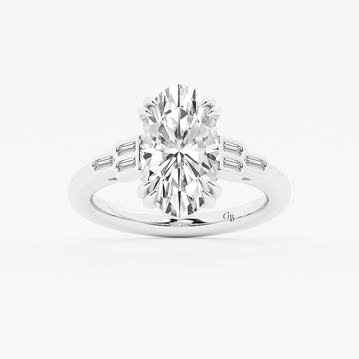4 1/8 ctw Moval Lab Grown Diamond Vintage Art Deco Side Stone Engagement Ring