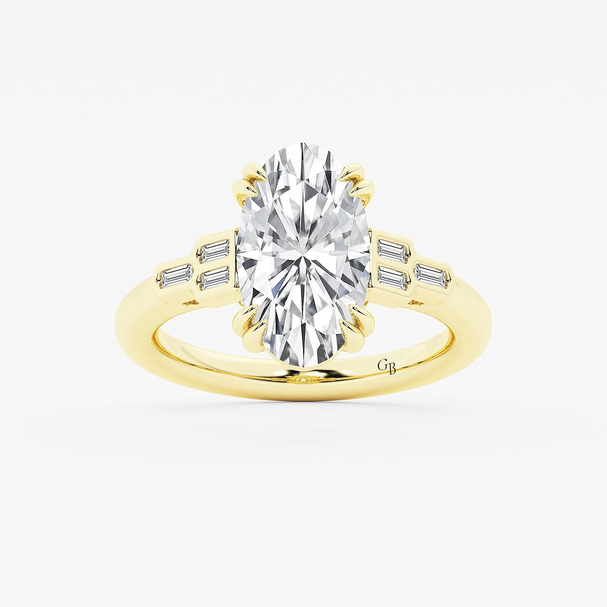 2 1/5 ctw Moval Lab Grown Diamond Vintage Art Deco Side Stone Engagement Ring