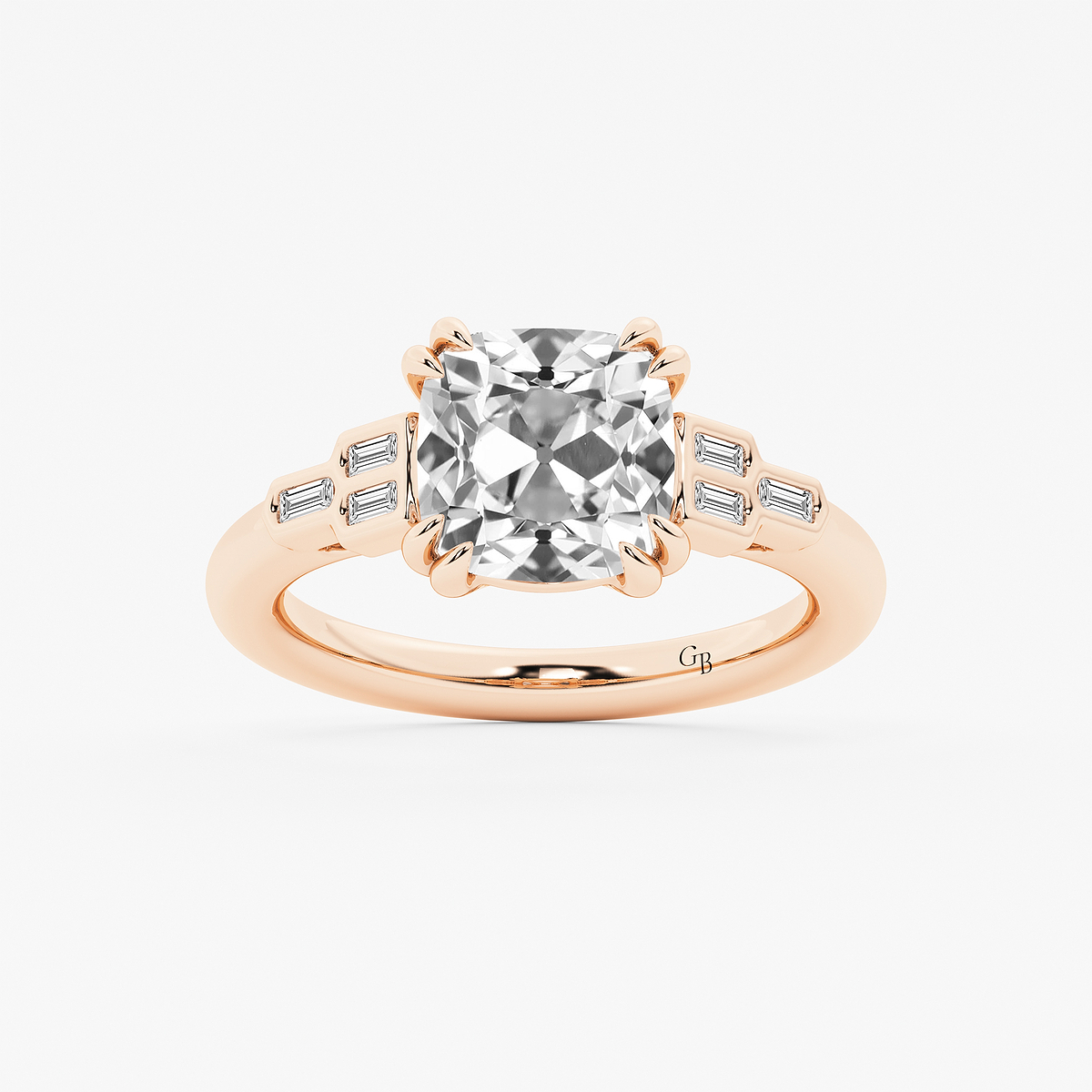 2 1/5 ctw Cushion Old Mine Cut Lab Grown Diamond Lab Grown Diamond Vintage Art Deco Side Stone Engagement Ring