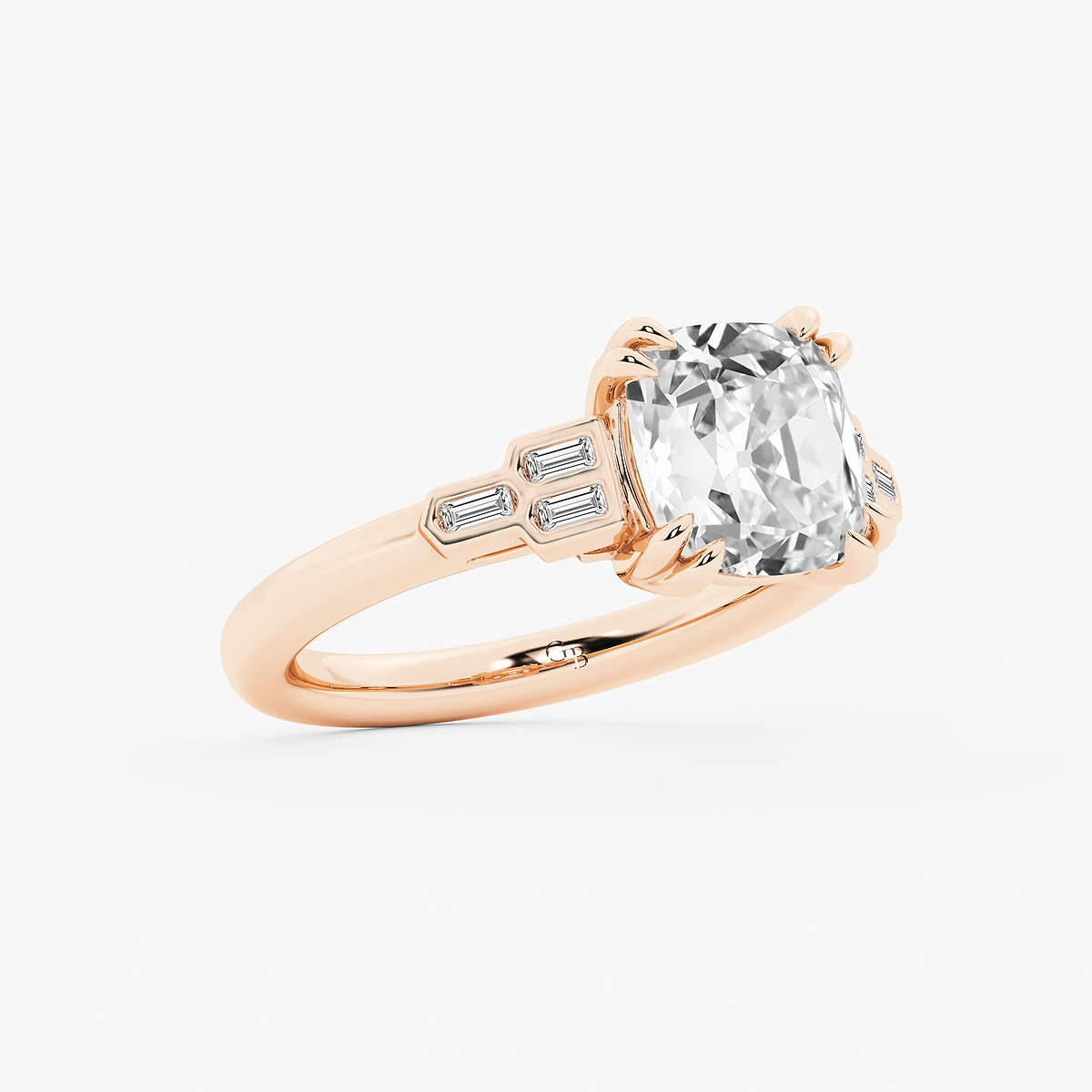 Additional Image 1 for  2 1/5 ctw Cushion Old Mine Cut Lab Grown Diamond Lab Grown Diamond Vintage Art Deco Side Stone Engagement Ring