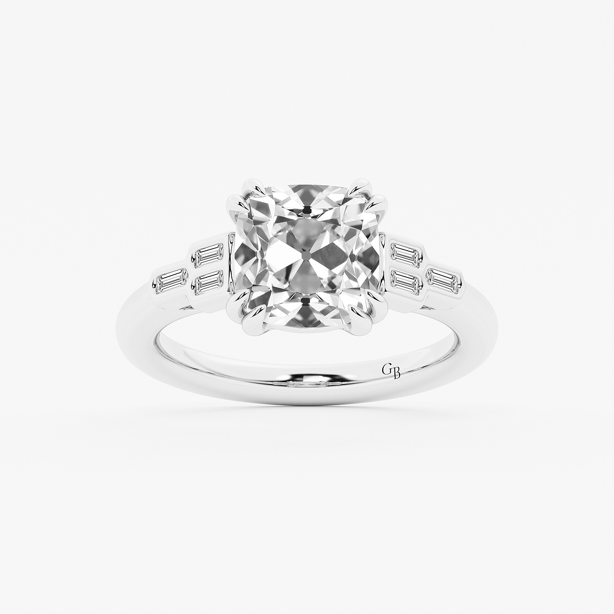 3 1/5 ctw Cushion Old Mine Cut Lab Grown Diamond Lab Grown Diamond Vintage Art Deco Side Stone Engagement Ring