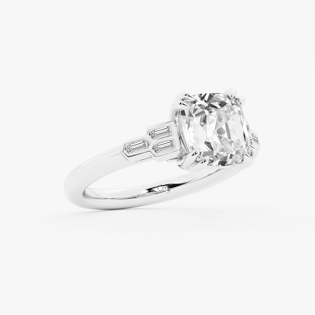 Additional Image 1 for  3 1/5 ctw Cushion Old Mine Cut Lab Grown Diamond Lab Grown Diamond Vintage Art Deco Side Stone Engagement Ring