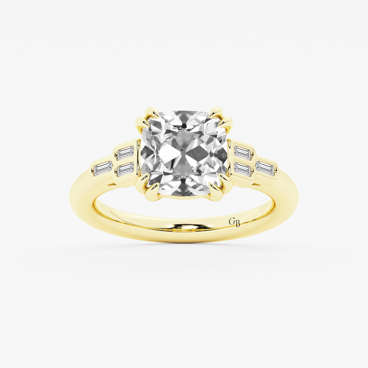 2 1/5 ctw Cushion Old Mine Cut Lab Grown Diamond Lab Grown Diamond Vintage Art Deco Side Stone Engagement Ring