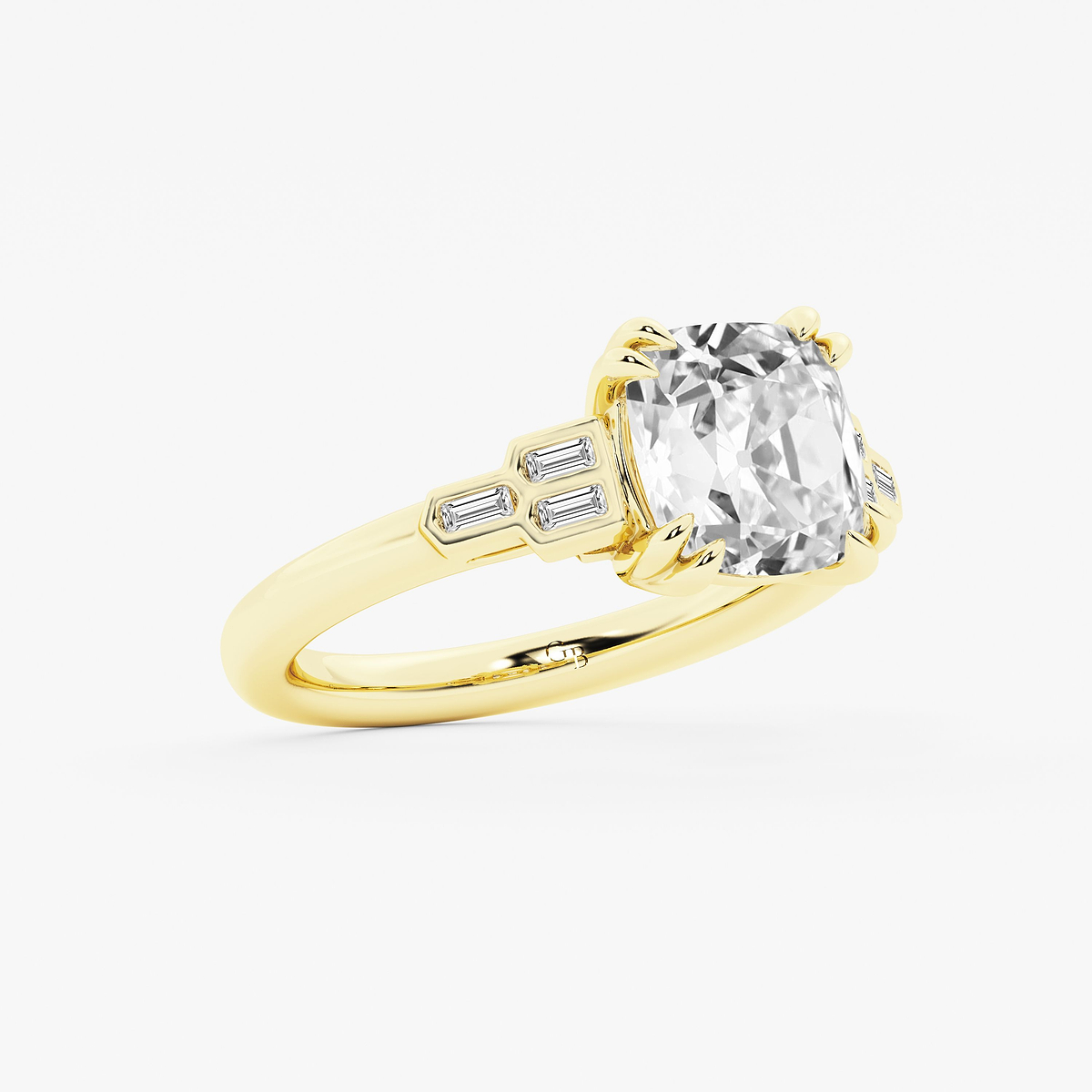 Additional Image 1 for  2 1/5 ctw Cushion Old Mine Cut Lab Grown Diamond Lab Grown Diamond Vintage Art Deco Side Stone Engagement Ring
