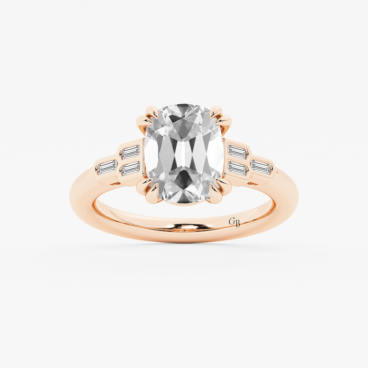 2 1/5 ctw Elongated Cushion Lab Grown Diamond Vintage Art Deco Side Stone Engagement Ring