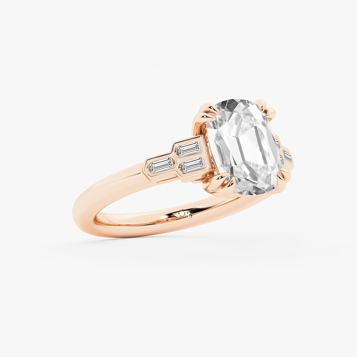 Additional Image 1 for  2 1/5 ctw Elongated Cushion Lab Grown Diamond Vintage Art Deco Side Stone Engagement Ring