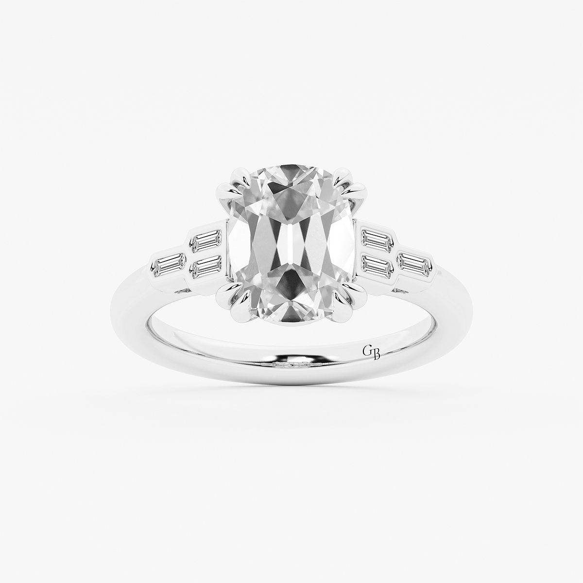 3 1/5 ctw Elongated Cushion Lab Grown Diamond Vintage Art Deco Side Stone Engagement Ring