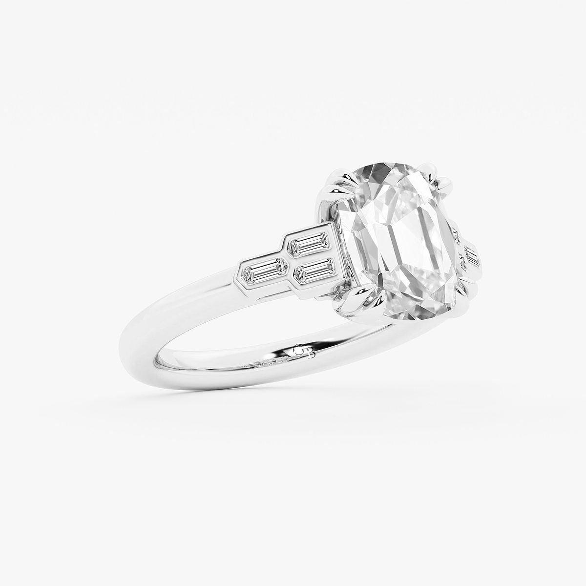 Additional Image 1 for  3 1/5 ctw Elongated Cushion Lab Grown Diamond Vintage Art Deco Side Stone Engagement Ring