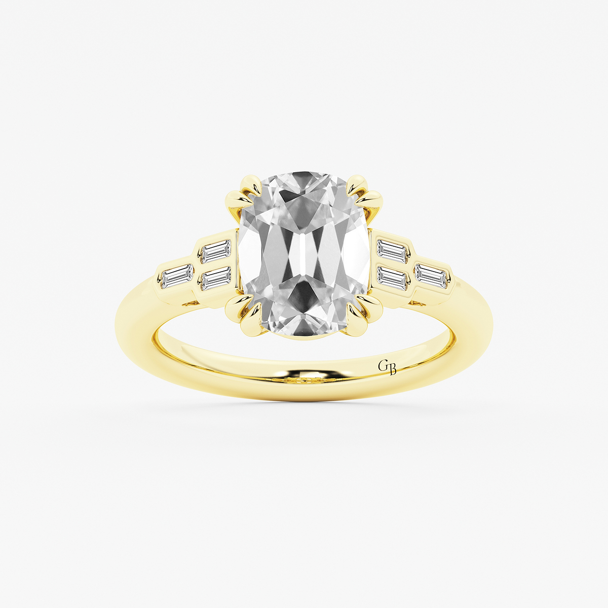 4 1/8 ctw Elongated Cushion Lab Grown Diamond Vintage Art Deco Side Stone Engagement Ring