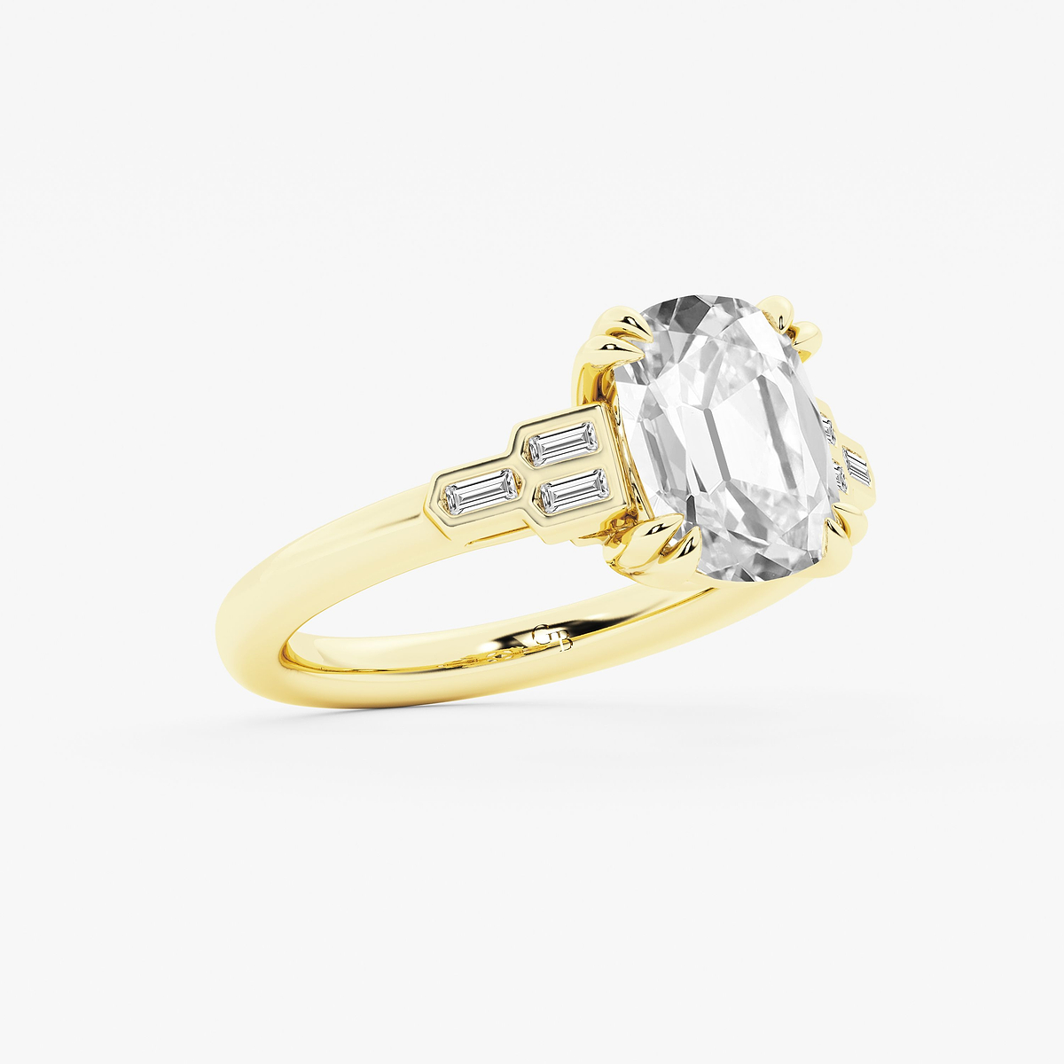 Additional Image 1 for  4 1/8 ctw Elongated Cushion Lab Grown Diamond Vintage Art Deco Side Stone Engagement Ring