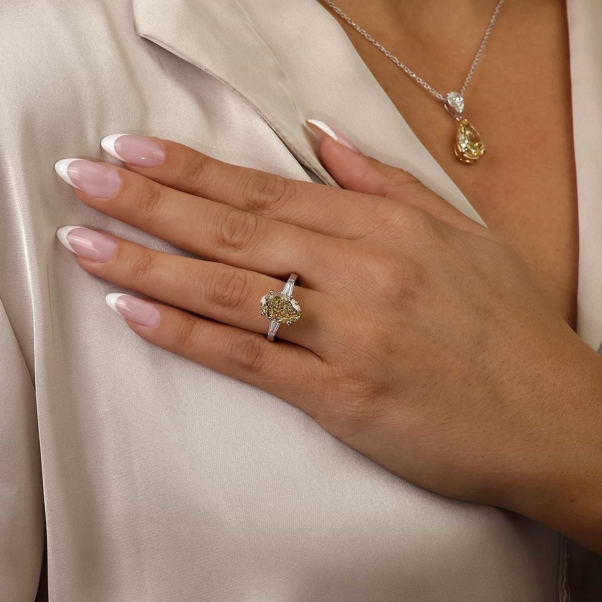 4 1/2 ctw Fancy Yellow Oval Lab Grown Diamond Three-Stone Engagement Ring