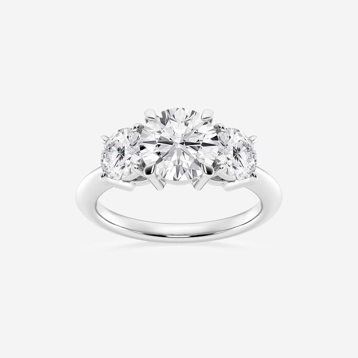 3 ctw Round Lab Grown Diamond Three-Stone Ring 18K White Gold, FG, VS2+