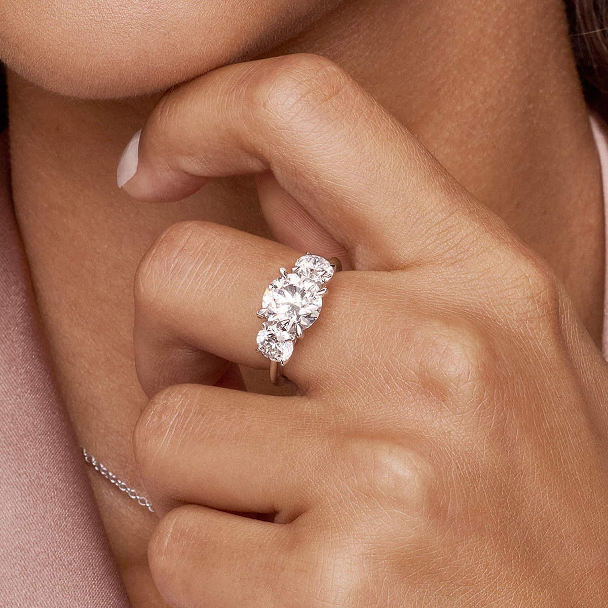 4 ctw Round Lab Grown Diamond Three-Stone Ring 18K White Gold, E+, VS1+