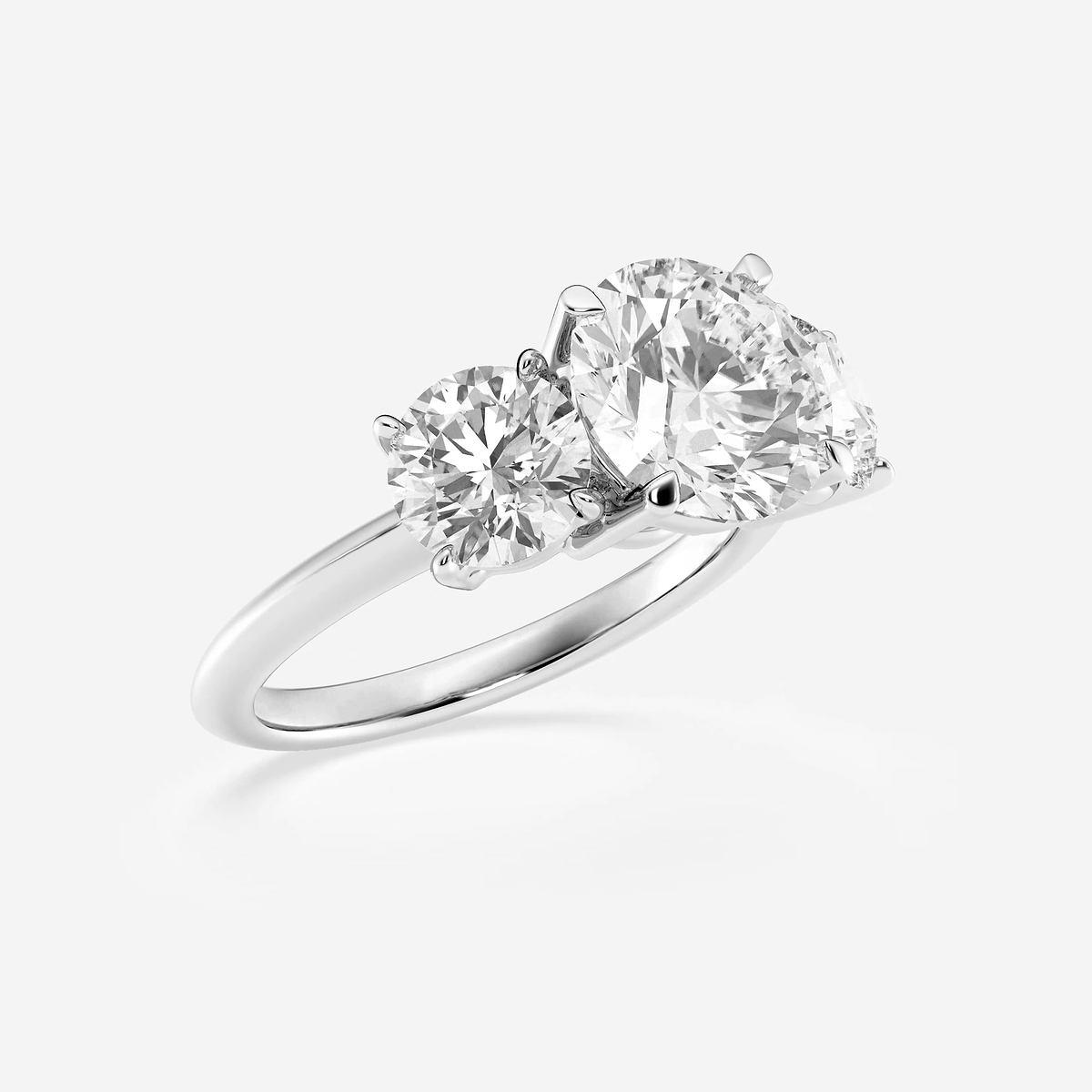 5 ctw Round Lab Grown Diamond Three-Stone Ring 18K White Gold, FG, VS2+