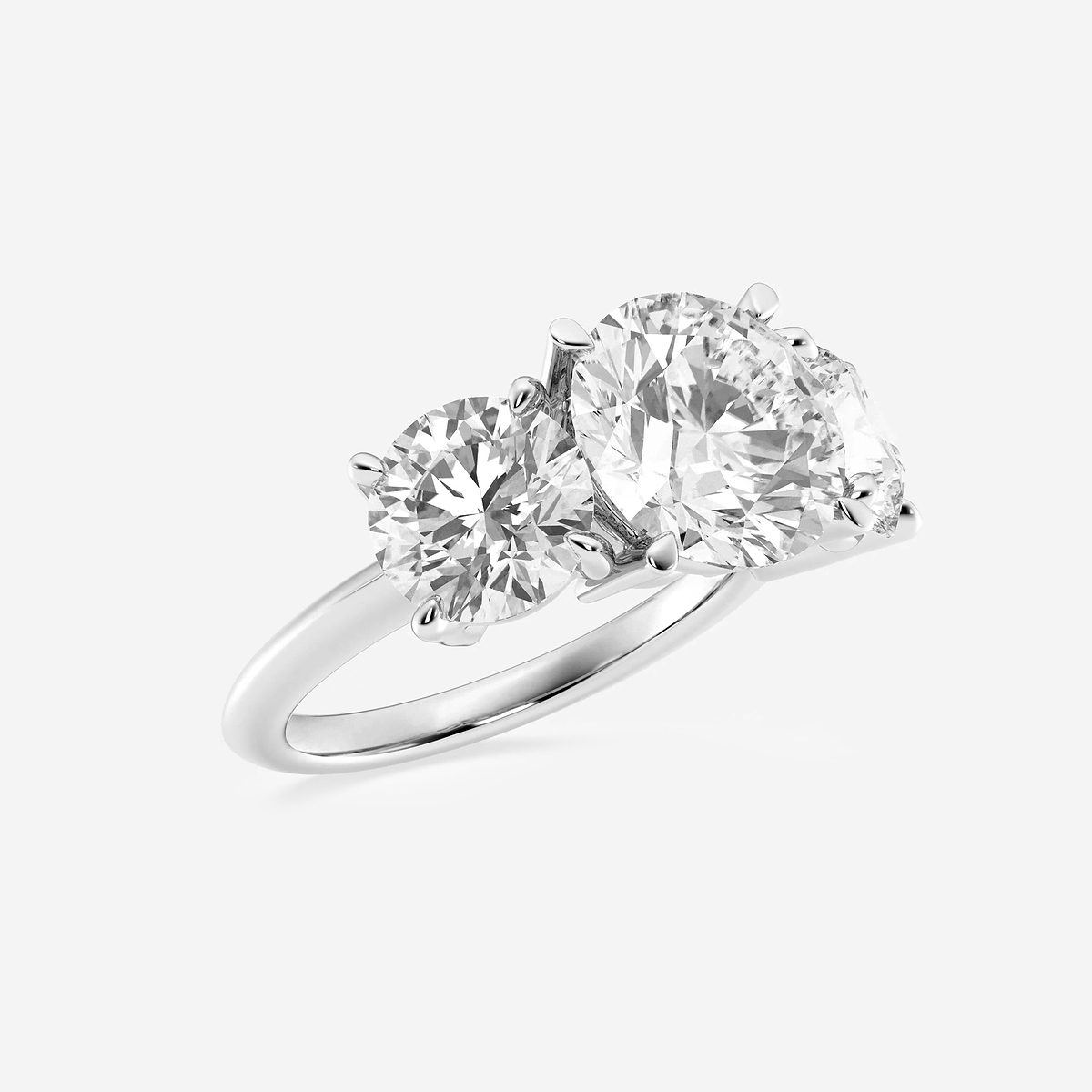 ctw Round Lab Grown Diamond Three-Stone Ring Platinum, D, VVS