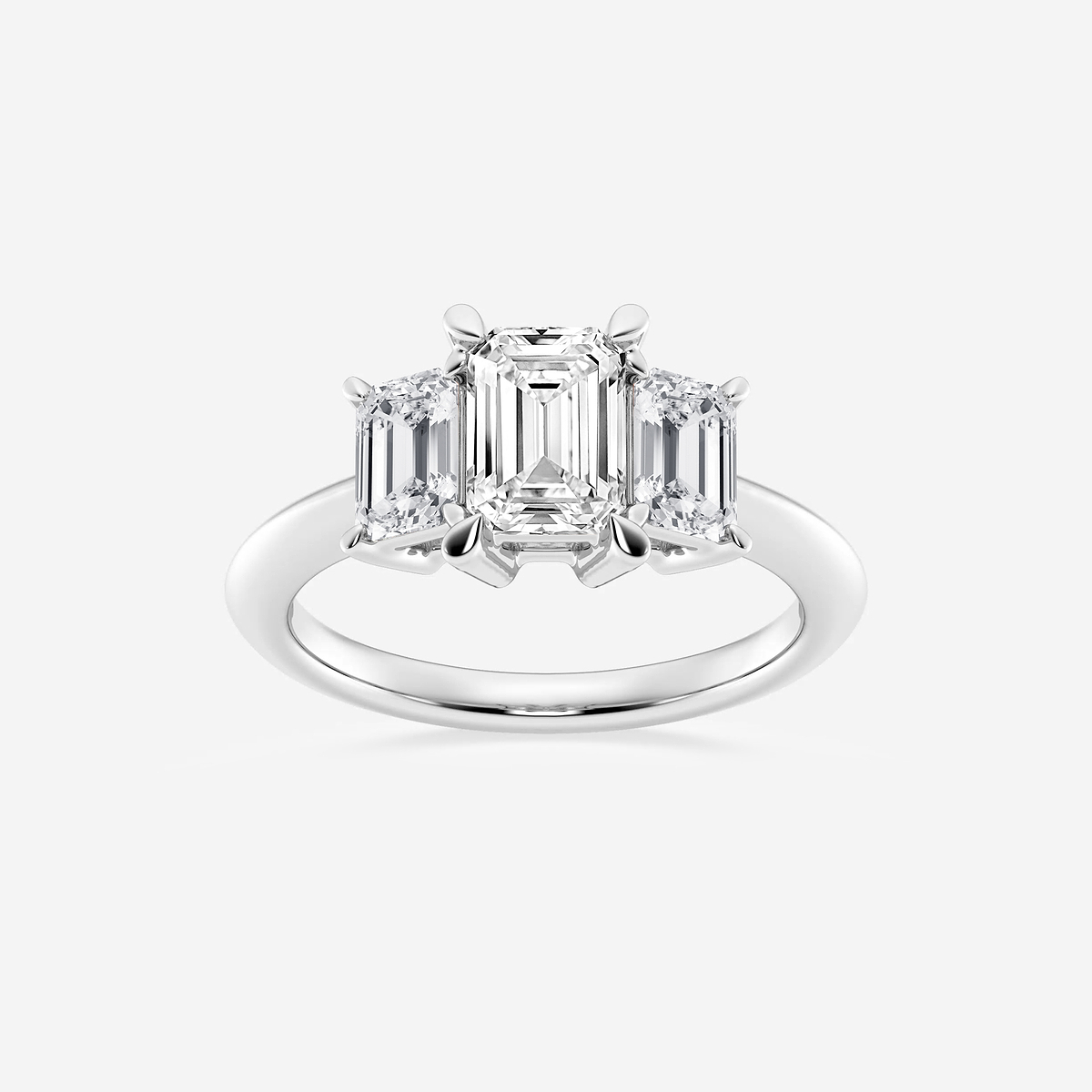 2 ctw Emerald Lab Grown Diamond Three-Stone Ring 18K White Gold, FG, VS2+