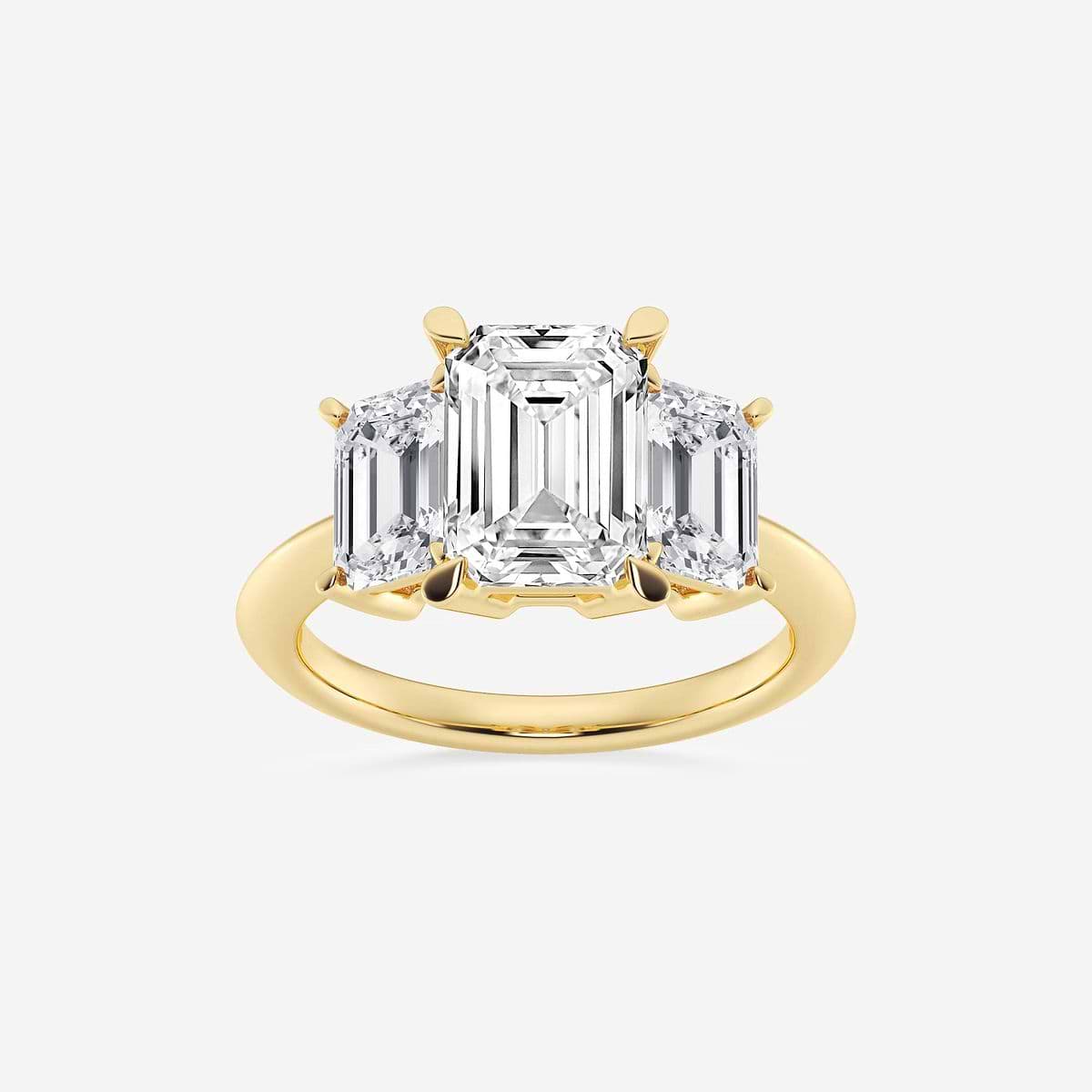 6 ctw Emerald Lab Grown Diamond Three-Stone Ring 18K Yellow Gold, F, VS2