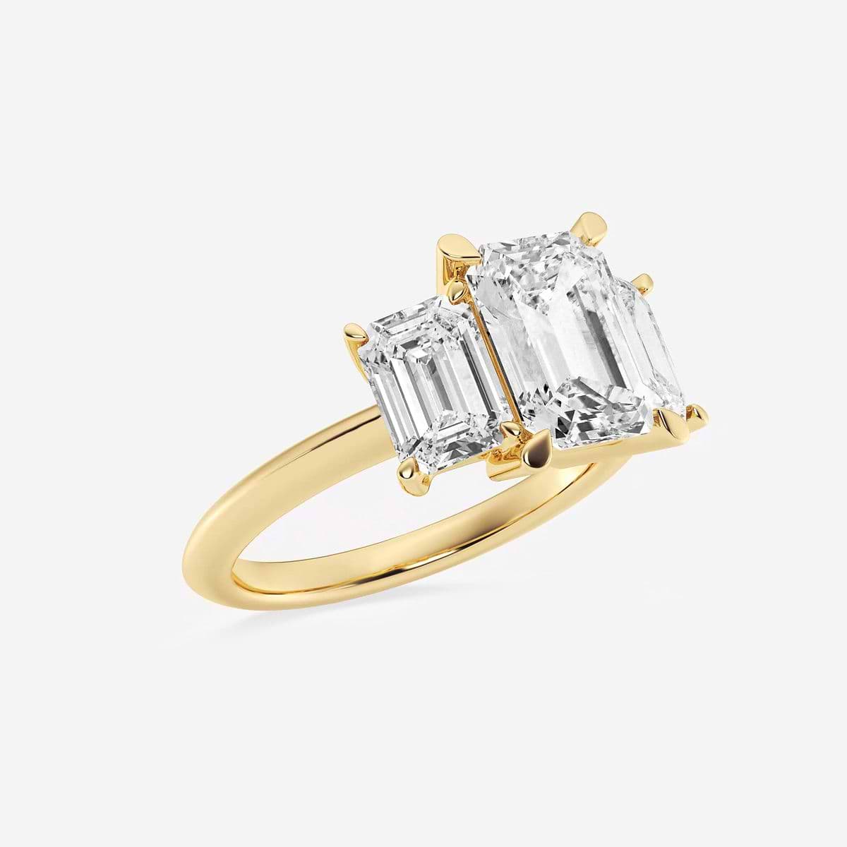 6 ctw Emerald Lab Grown Diamond Three-Stone Ring 18K Yellow Gold, F, VS2