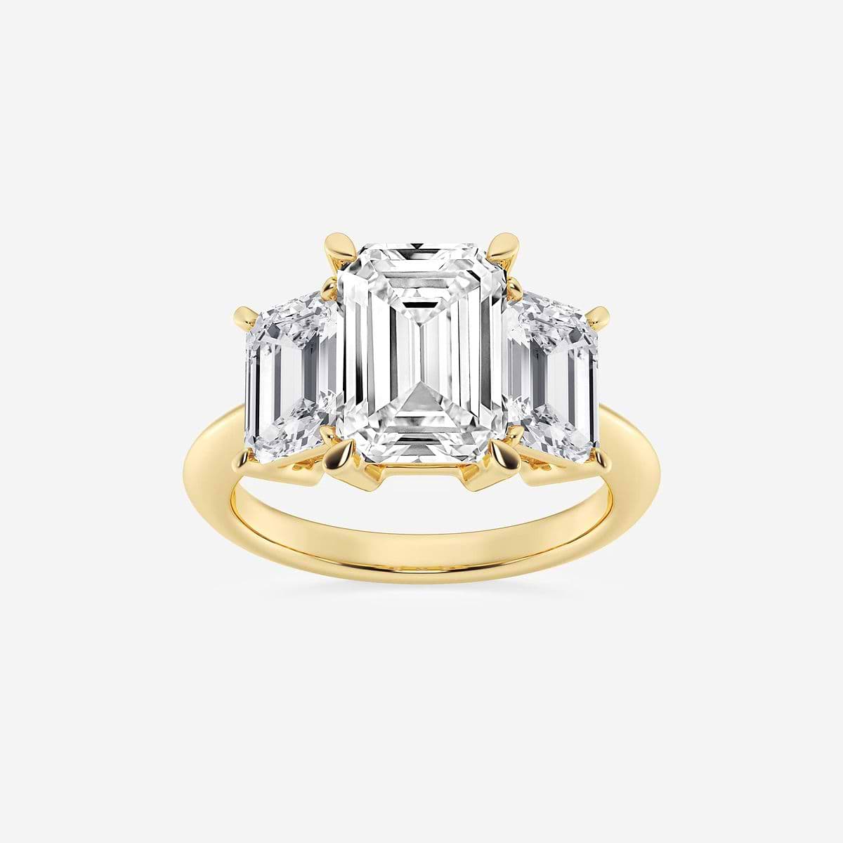 7 ctw Emerald Lab Grown Diamond Three-Stone Ring 18K Yellow Gold, FG, VS2+