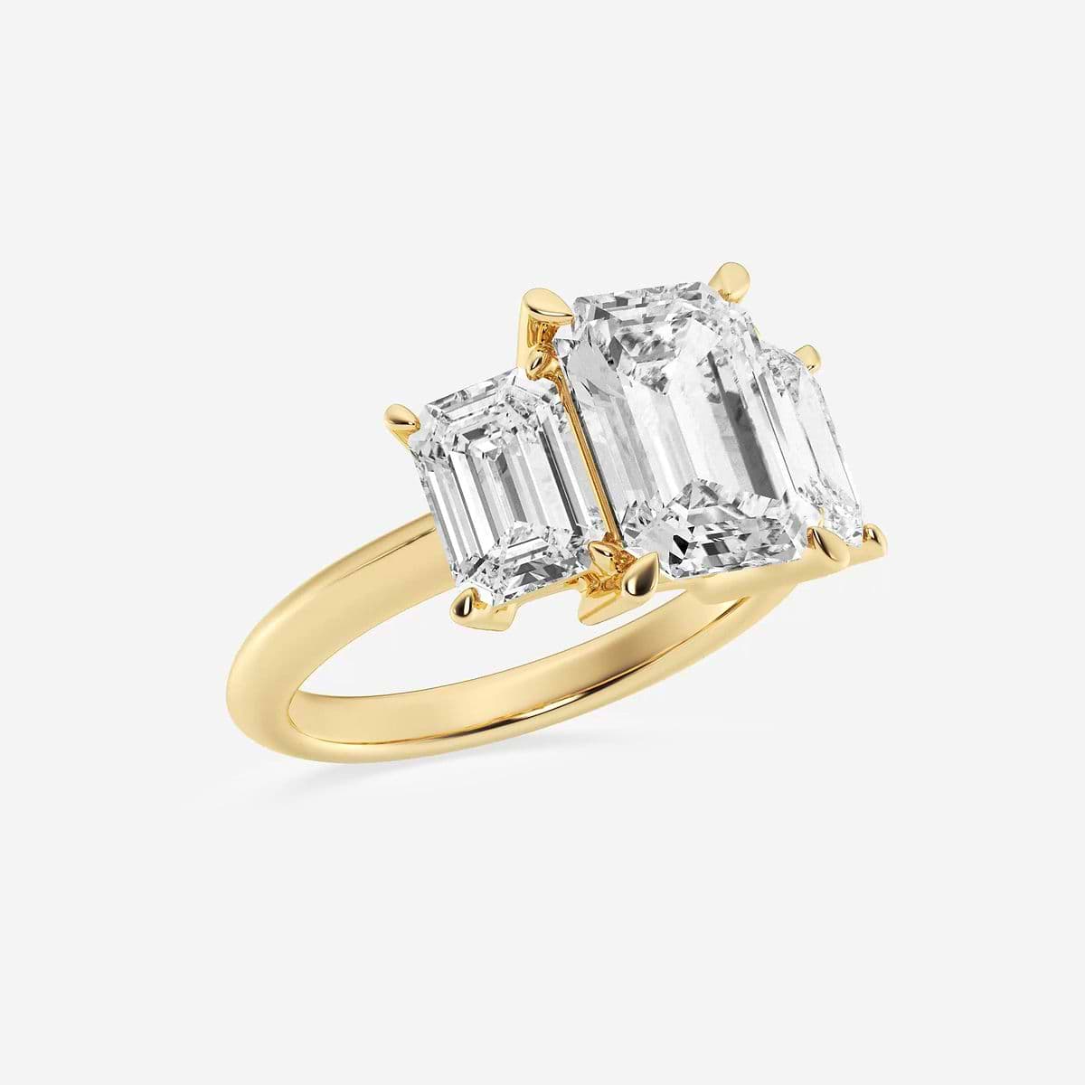 7 ctw Emerald Lab Grown Diamond Three-Stone Ring 18K Yellow Gold, FG, VS2+