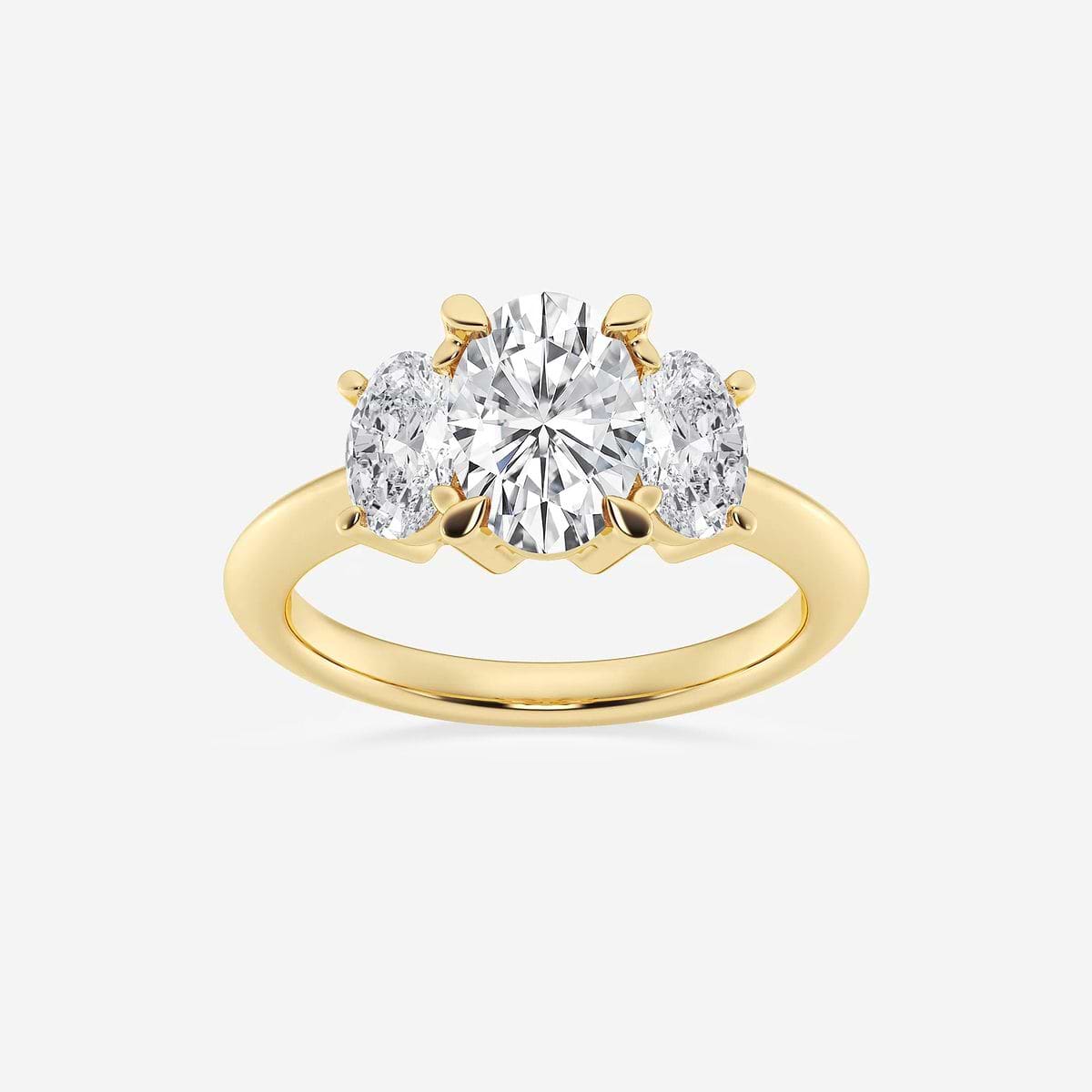 3 ctw Oval Lab Grown Diamond Three-Stone Ring 18K Yellow Gold, E+, VS1+
