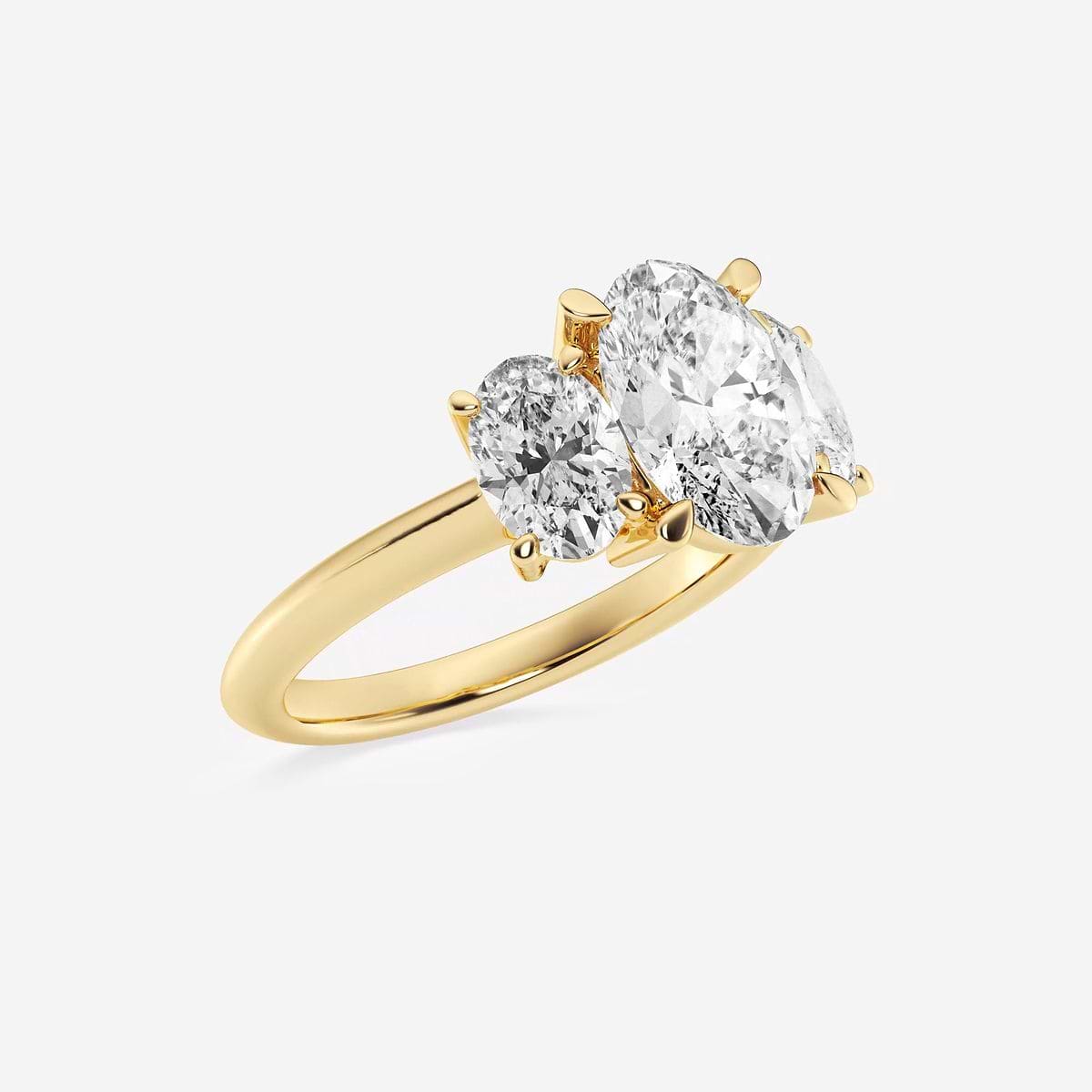 4 ctw Oval Lab Grown Diamond Three-Stone Ring 18K Yellow Gold, F, VS2