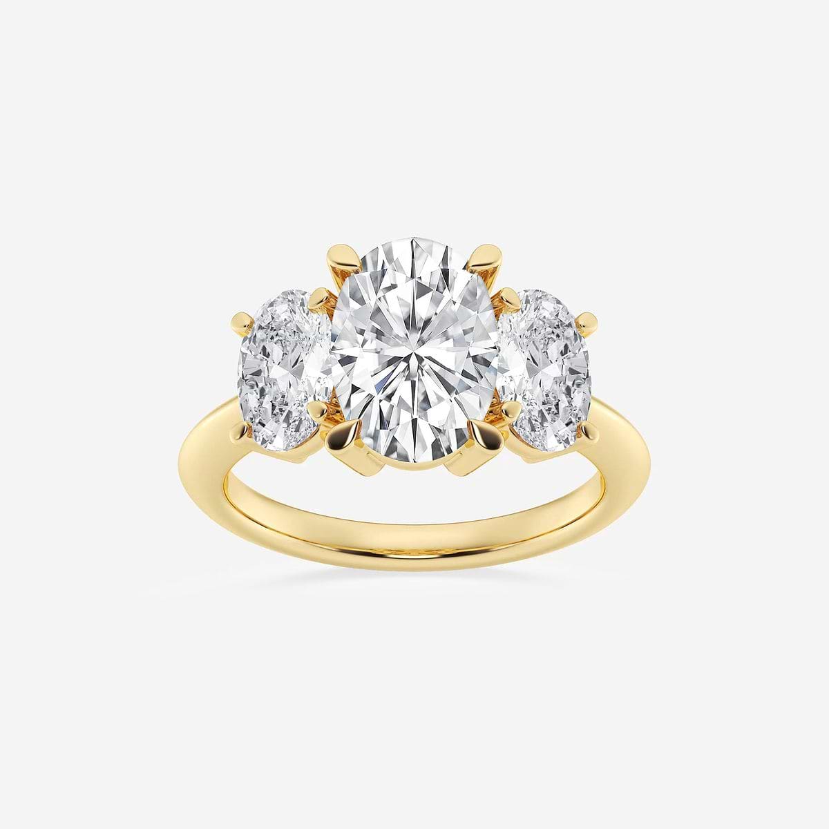 5 ctw Oval Lab Grown Diamond Three-Stone Ring 18K Yellow Gold, E, VS1