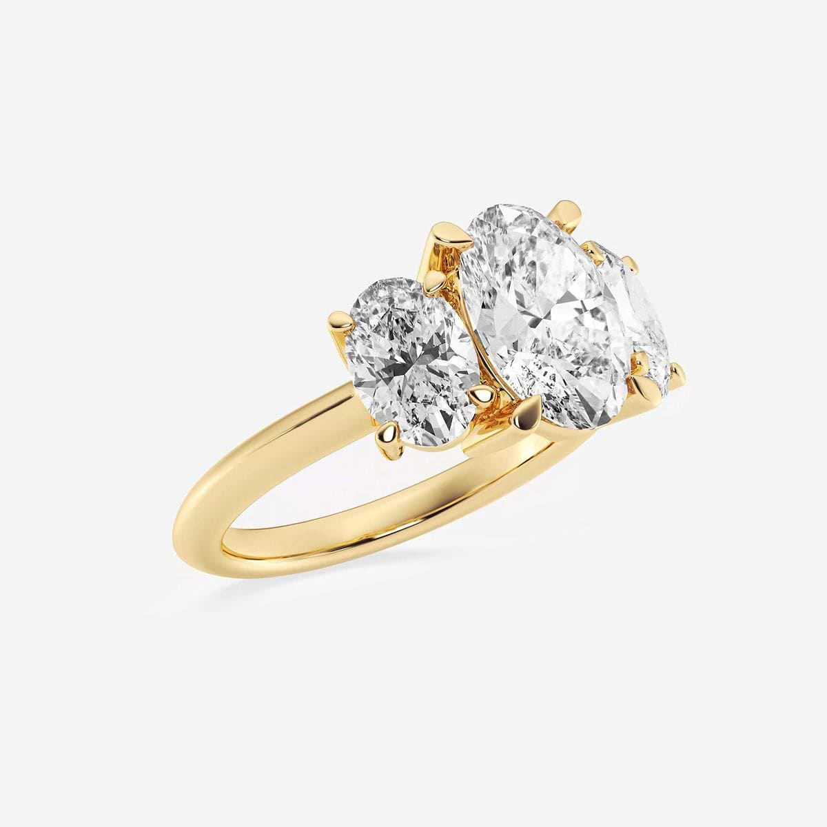 5 ctw Oval Lab Grown Diamond Three-Stone Ring 18K Yellow Gold, E, VS1