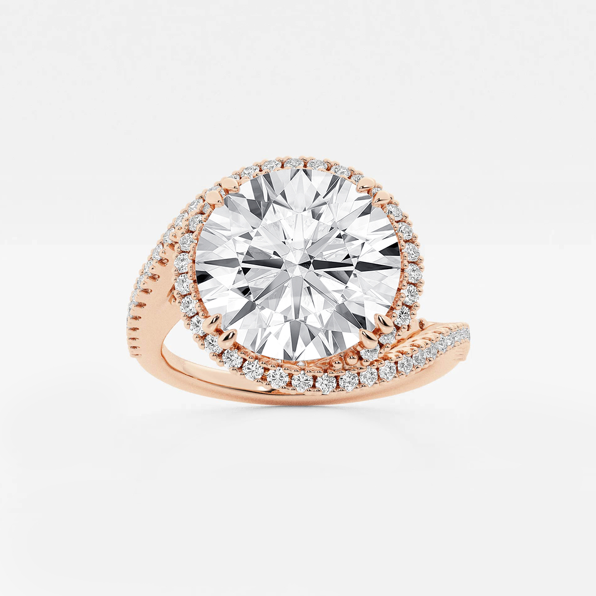 7 ctw Round Lab Grown Diamond Bypass Engagement Ring 18K Rose Gold, E, VS1