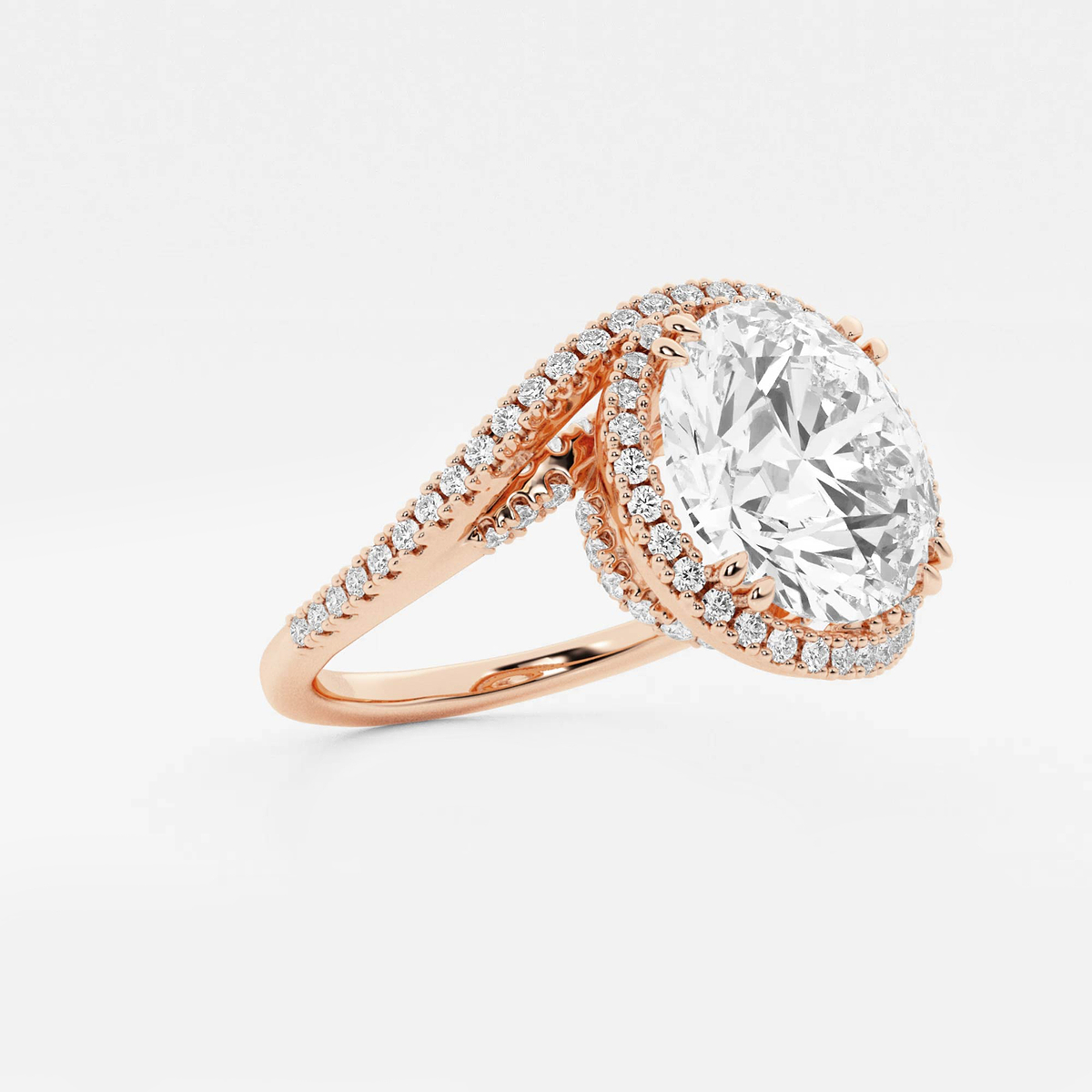 7 ctw Round Lab Grown Diamond Bypass Engagement Ring 18K Rose Gold, E, VS1