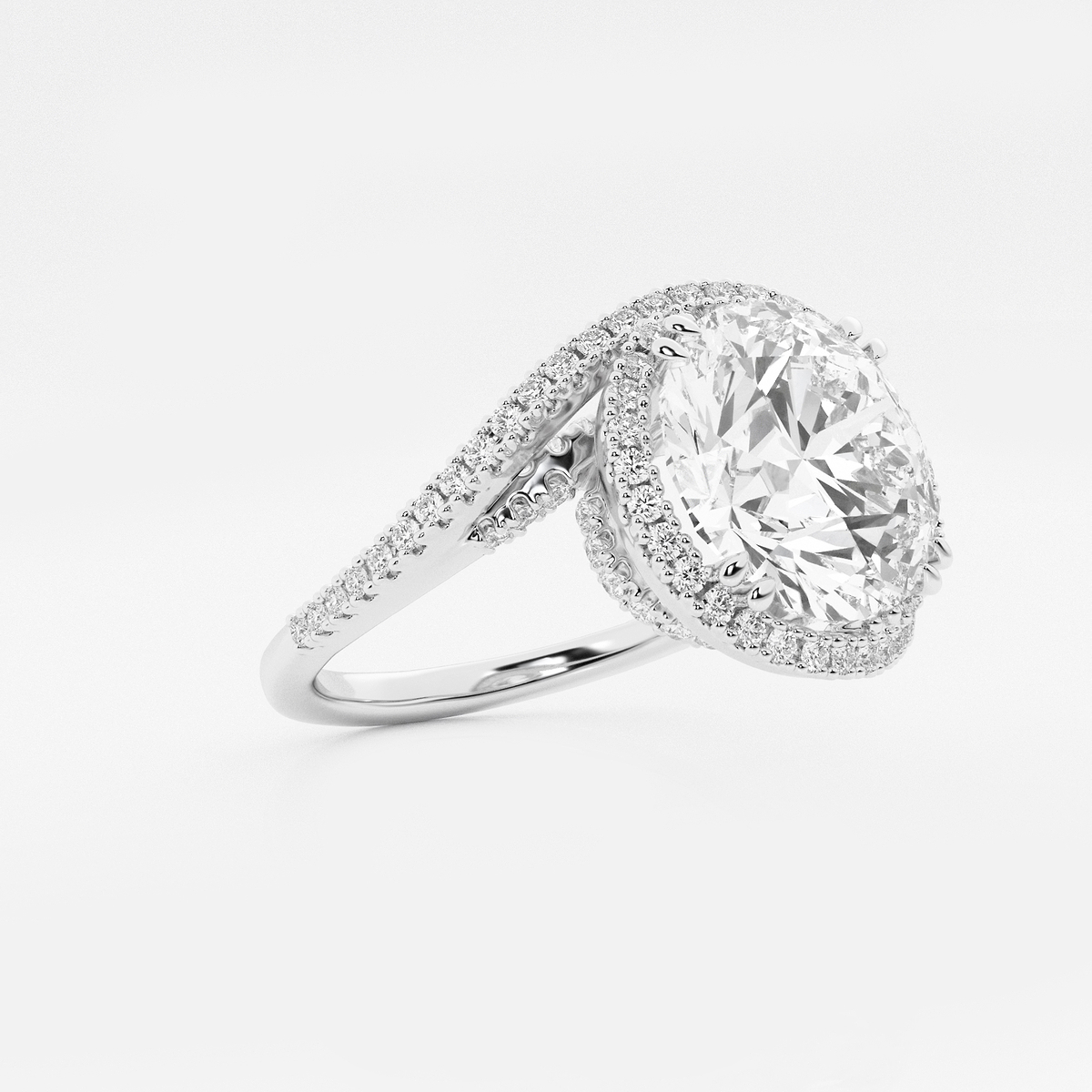 7 ctw Round Lab Grown Diamond Bypass Engagement Ring 18K White Gold, F, VS2