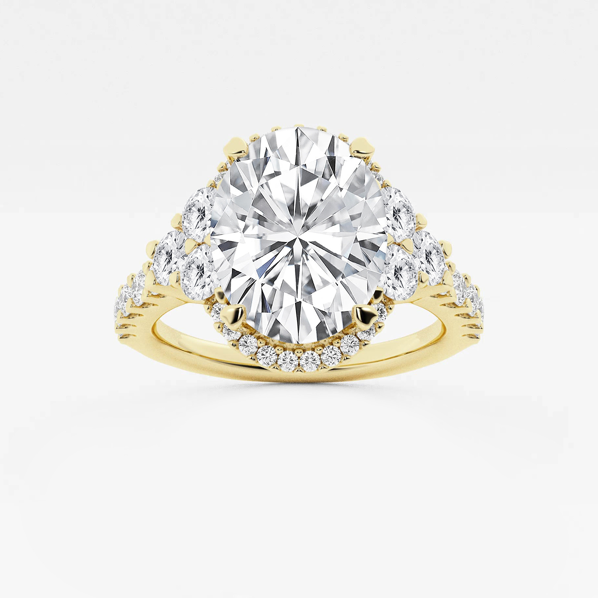 4 ctw Oval Lab Grown Diamond Halo Engagement Ring 18K Yellow Gold, E, VS1