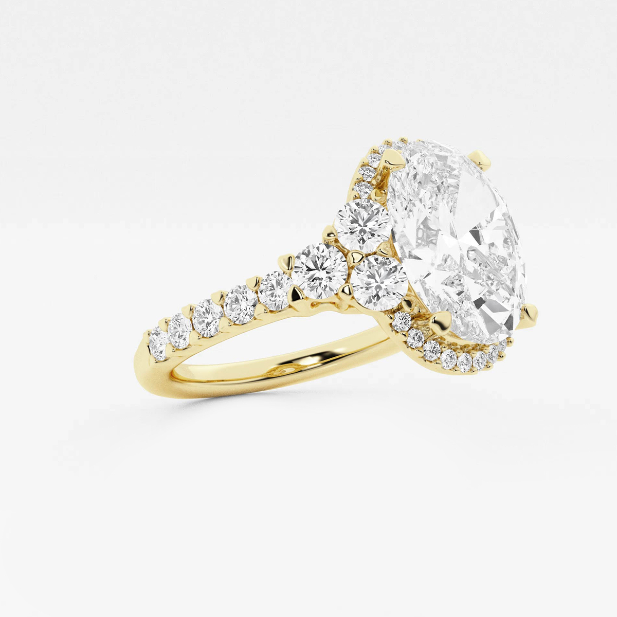 4 ctw Oval Lab Grown Diamond Halo Engagement Ring 18K Yellow Gold, E, VS1