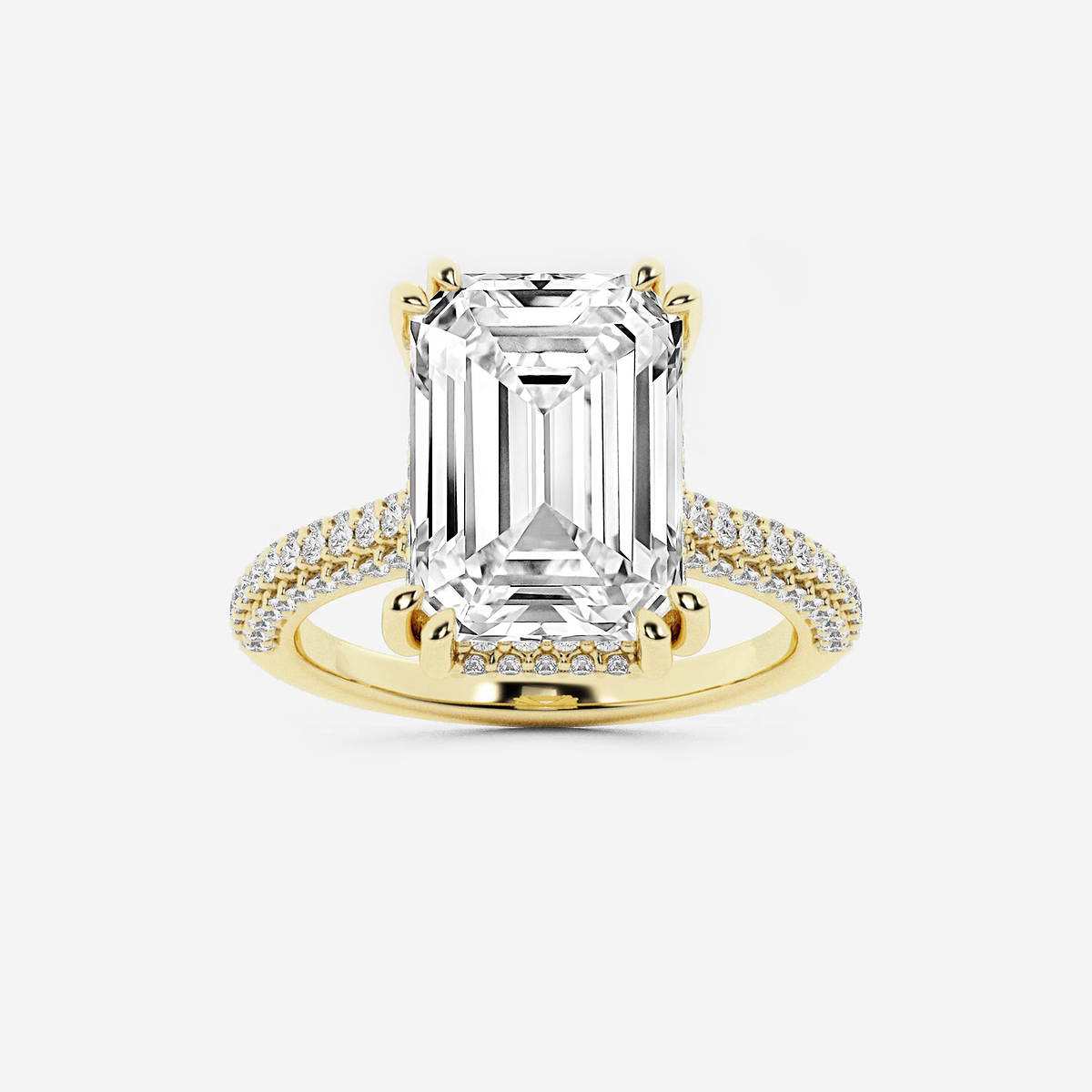 4 1/2 ctw Emerald Lab Grown Diamond Double Prong Hidden Halo Engagement Ring
