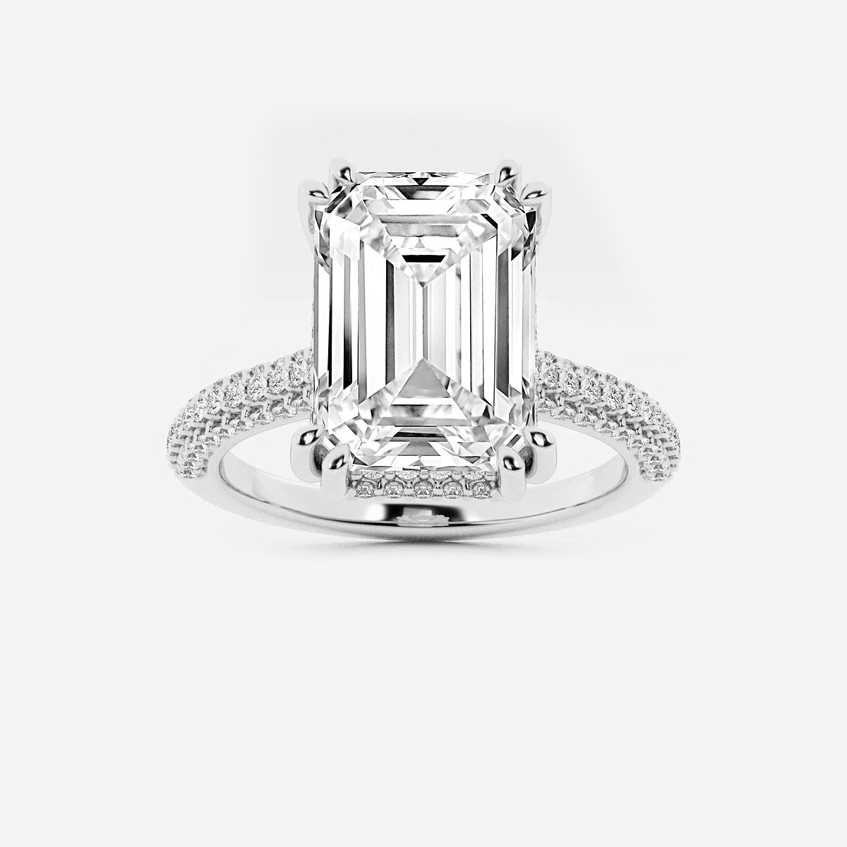 4 1/2 ctw Emerald Lab Grown Diamond Double Prong Hidden Halo Engagement Ring