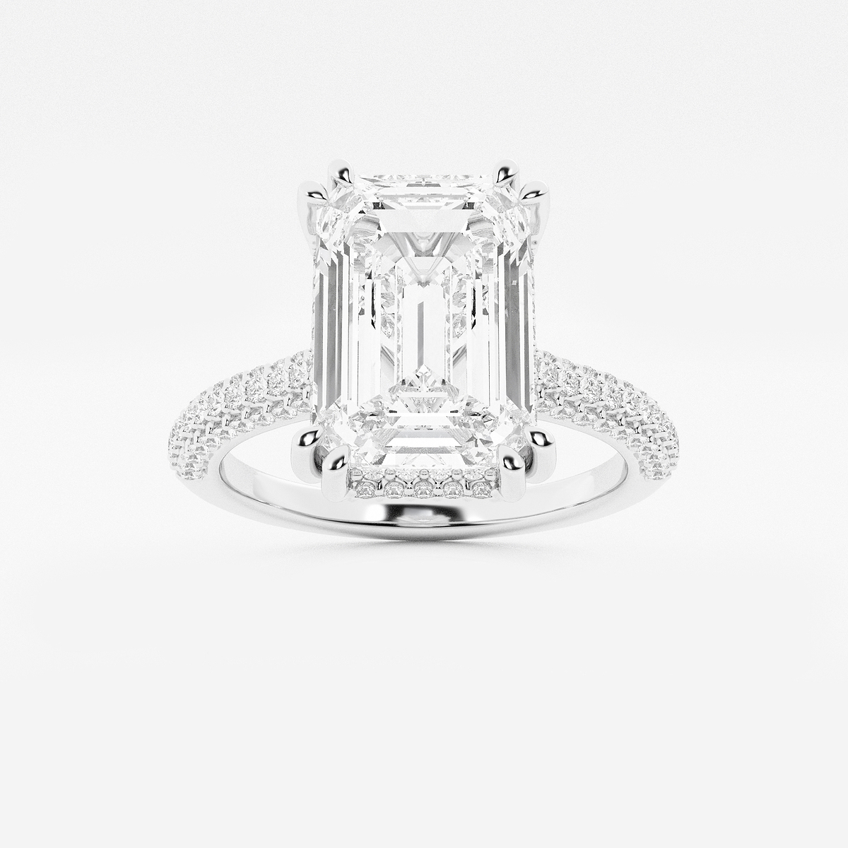 5 ctw Emerald Lab Grown Diamond Double Prong Hidden Halo Engagement Ring