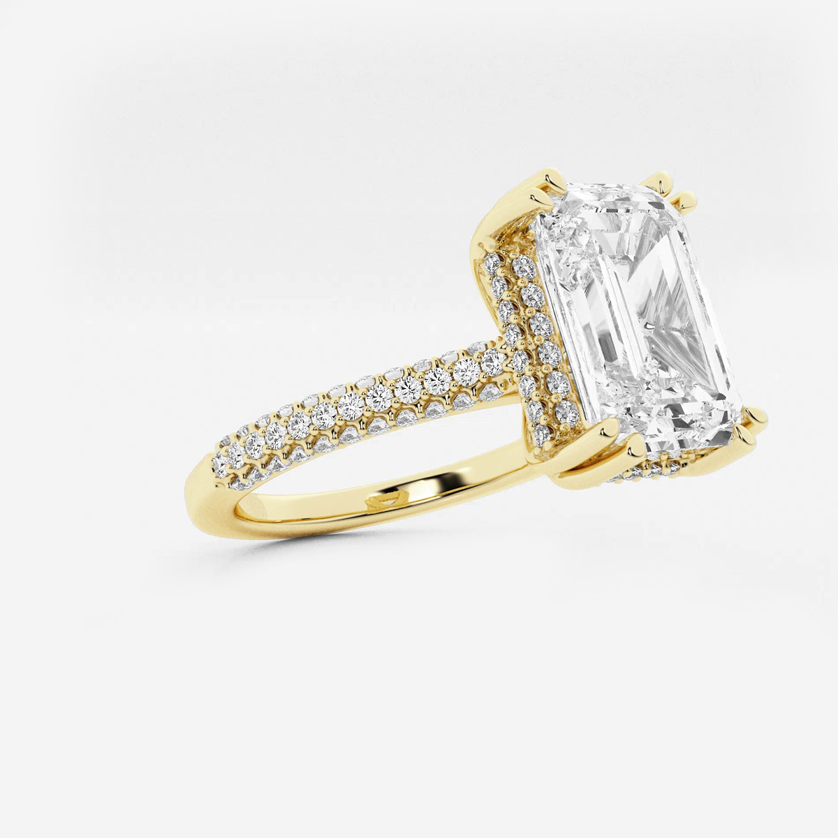 Additional Image 1 for  5 ctw Emerald Lab Grown Diamond Double Prong Hidden Halo Engagement Ring
