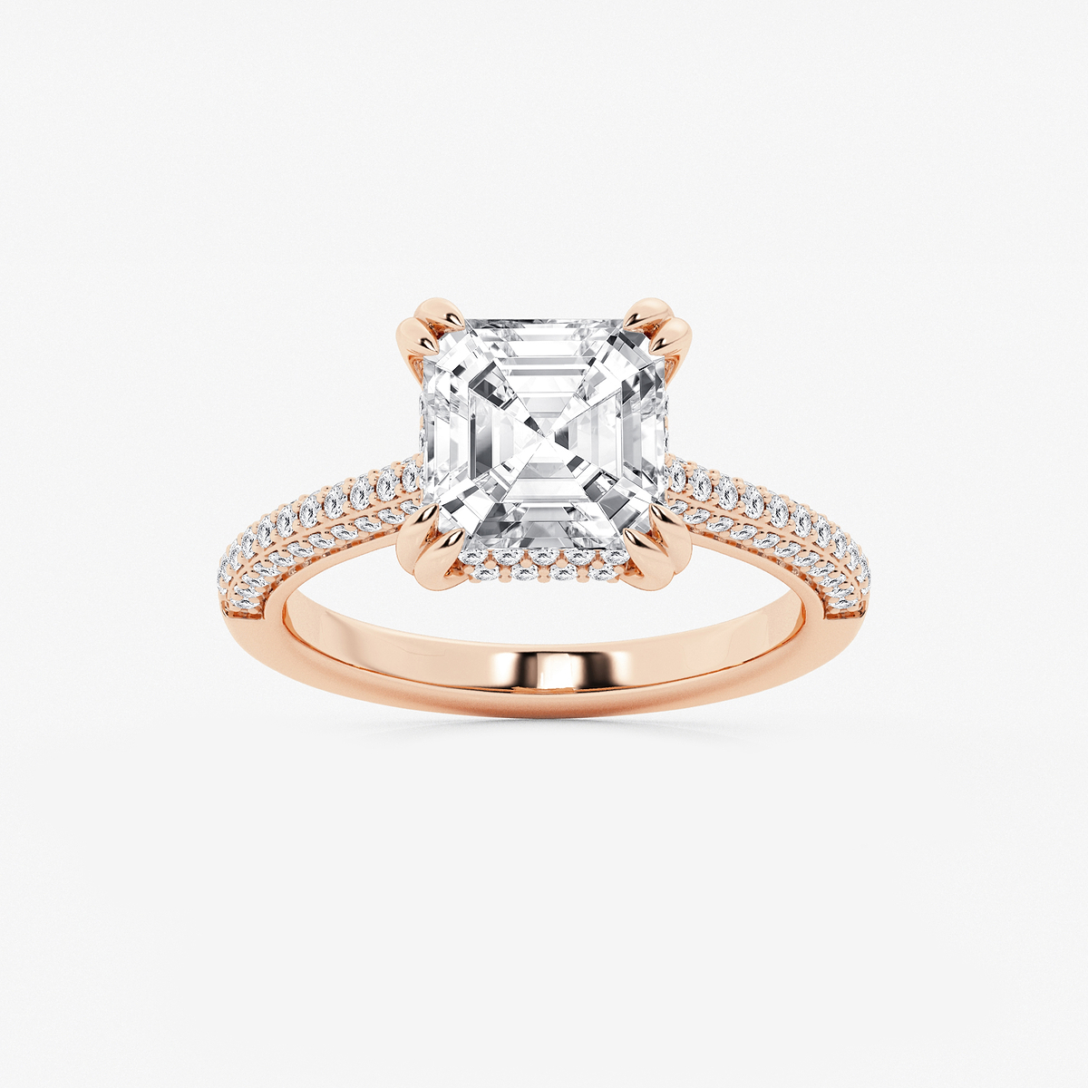 Lyra 1/2 ctw Asscher Lab Grown Diamond Double Prong Hidden Halo  Engagement Ring 18K Rose Gold, E, VS1