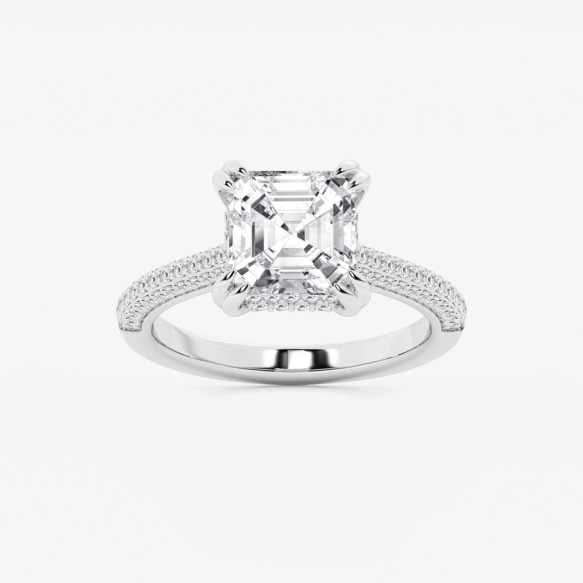 3 1/2 ctw Asscher Lab Grown Diamond Double Prong Hidden Halo Engagement Ring