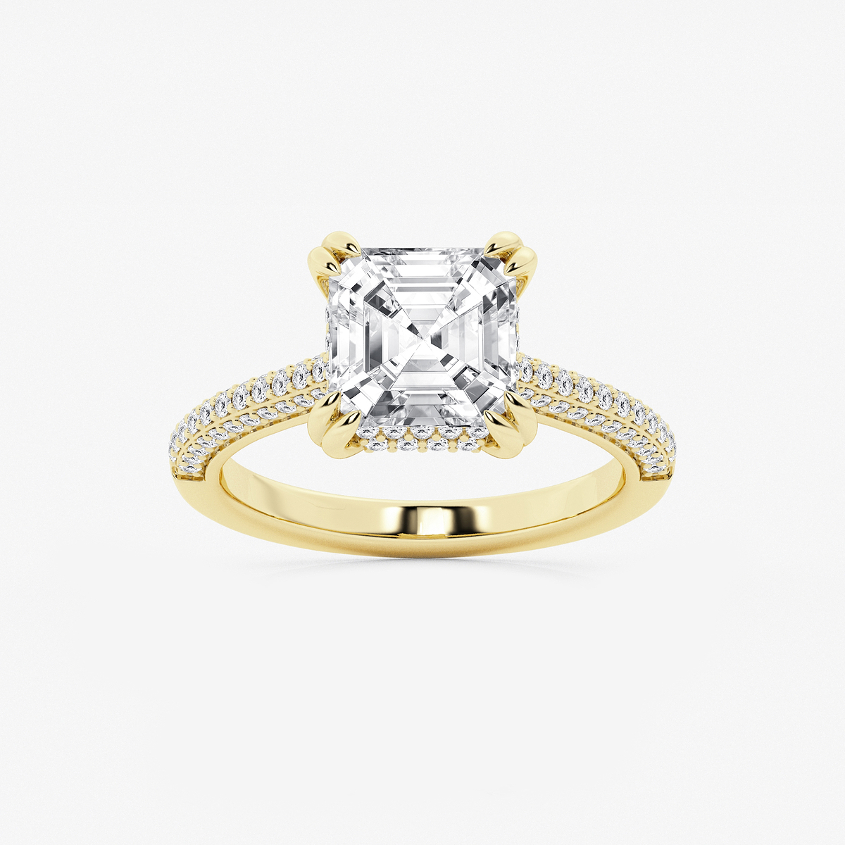 3 1/2 ctw Asscher Lab Grown Diamond Double Prong Hidden Halo Engagement Ring