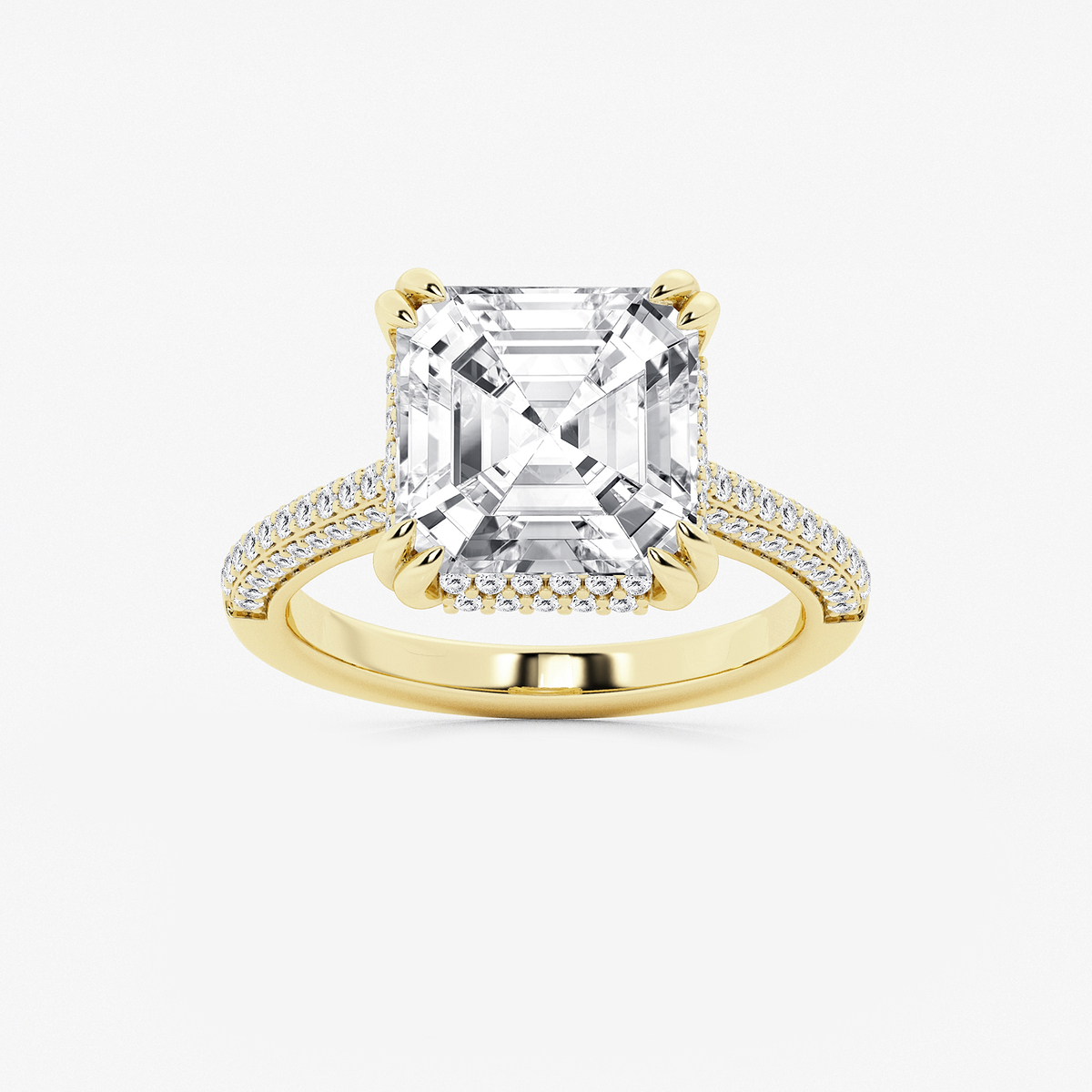 6 1/2 ctw Asscher Lab Grown Diamond Double Prong Hidden Halo Engagement Ring