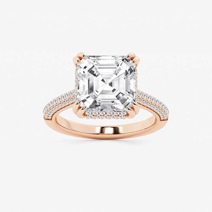 Lyra - 6 1/2 ctw Asscher Lab Grown Diamond Double Prong Hidden Halo Engagement Ring