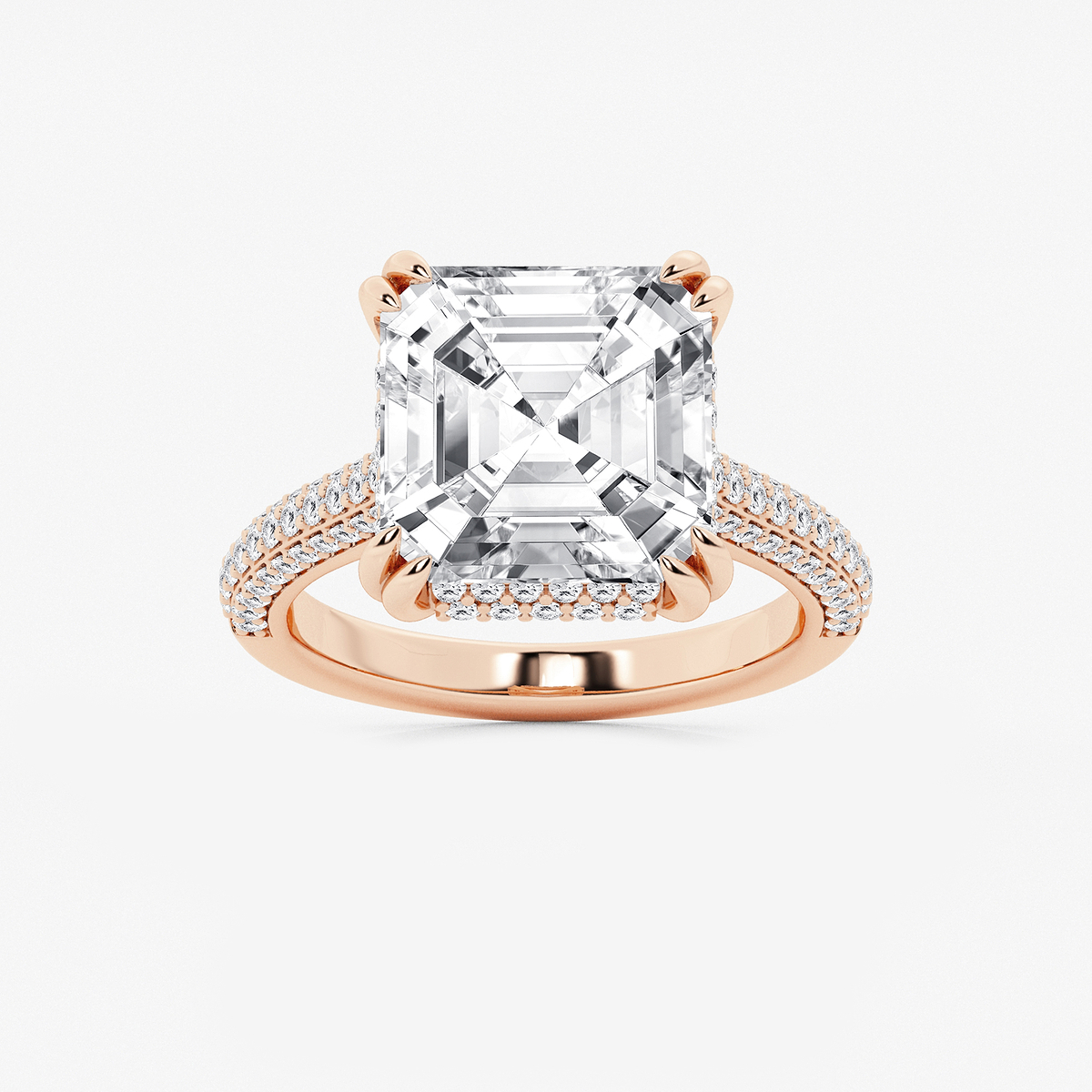 8 3/4 ctw Asscher Lab Grown Diamond Double Prong Hidden Halo Engagement Ring