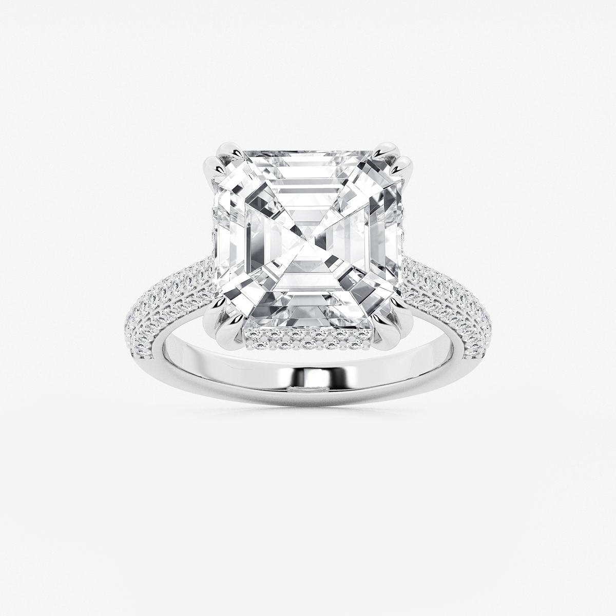 8 3/4 ctw Asscher Lab Grown Diamond Double Prong Hidden Halo Engagement Ring