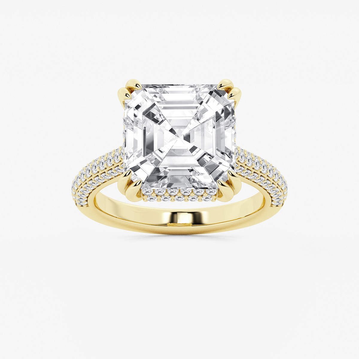 8 3/4 ctw Asscher Lab Grown Diamond Double Prong Hidden Halo Engagement Ring